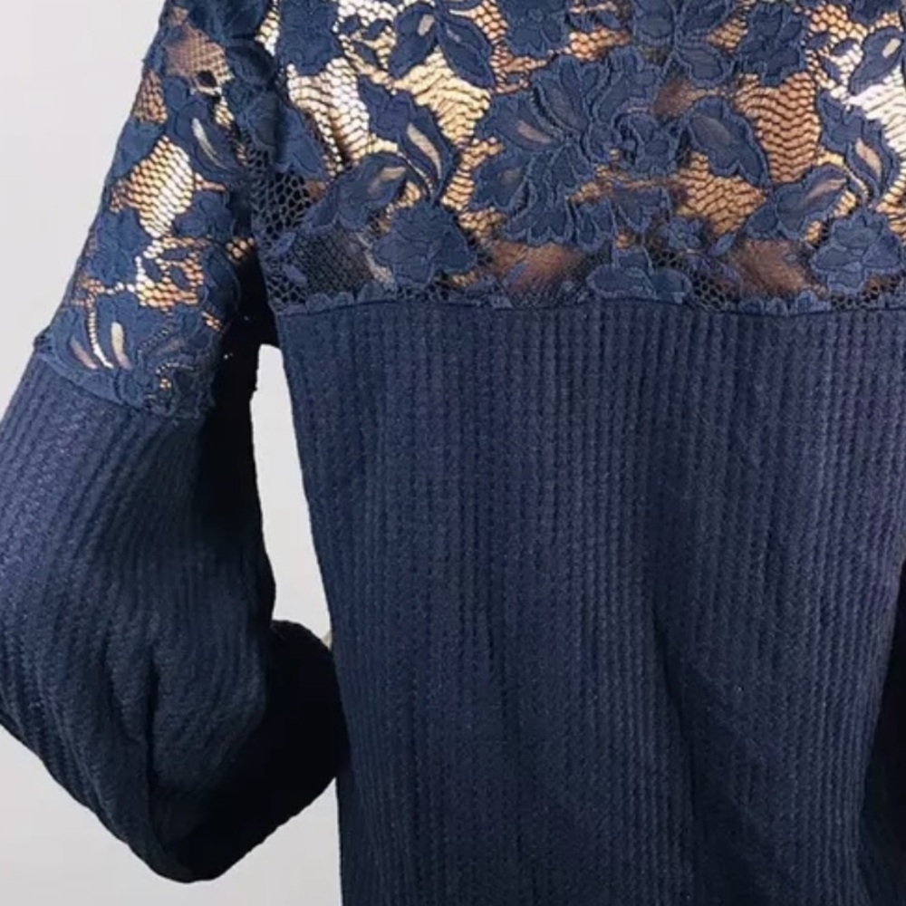 $12 or 2/$20  Venus Long Sleeved Waffle Knit Lace Top - Picture 5 of 5
